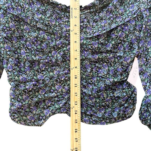 ASTR The Label Balloon Sleeve Purple Multi Floral Top XL Full Zip Back Shirred - Picture 3 of 7